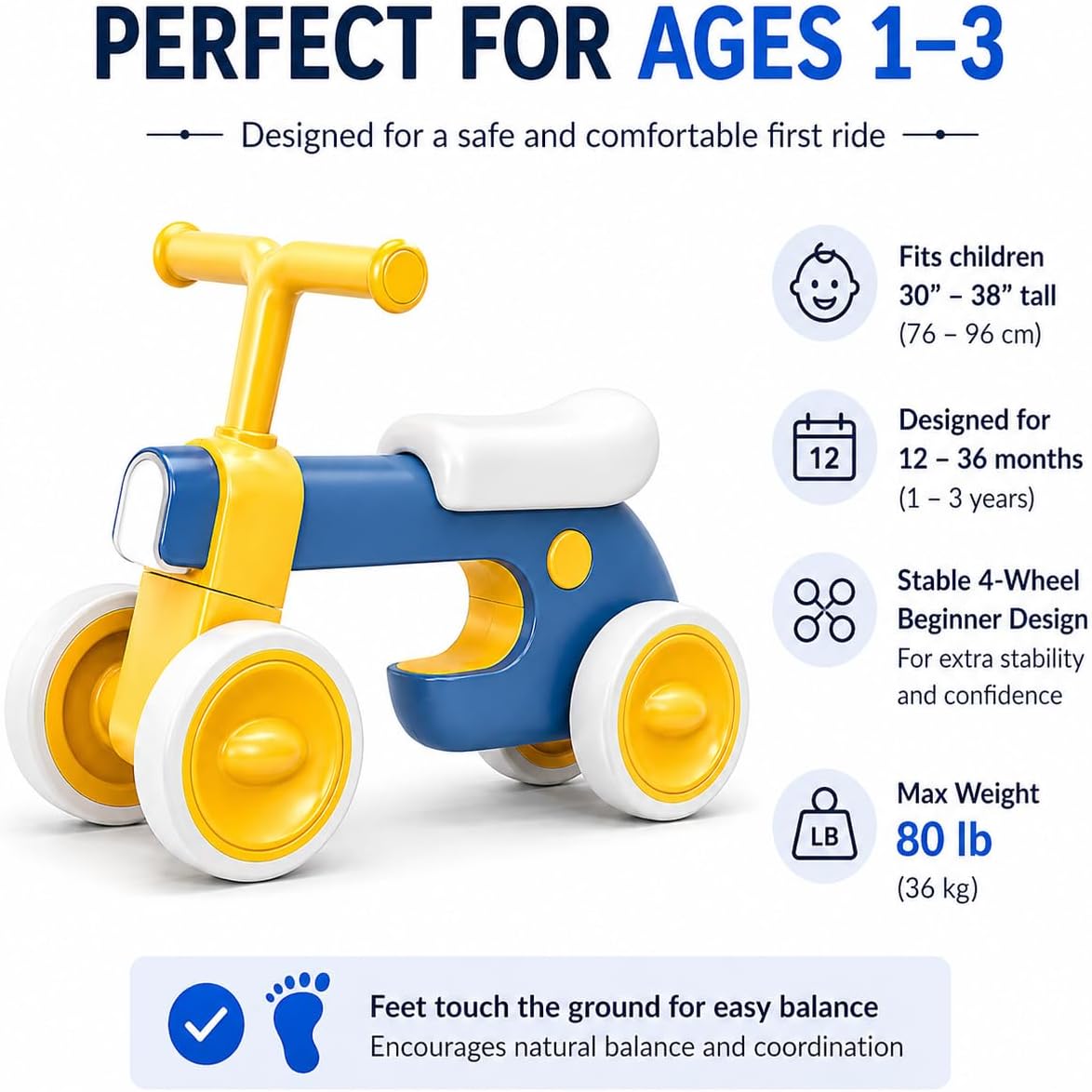 Toddler Balance Bike with Lights & Music