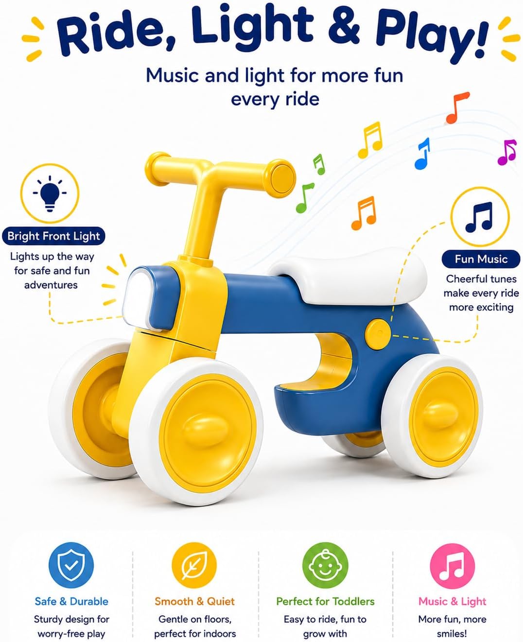 Toddler Balance Bike with Lights & Music