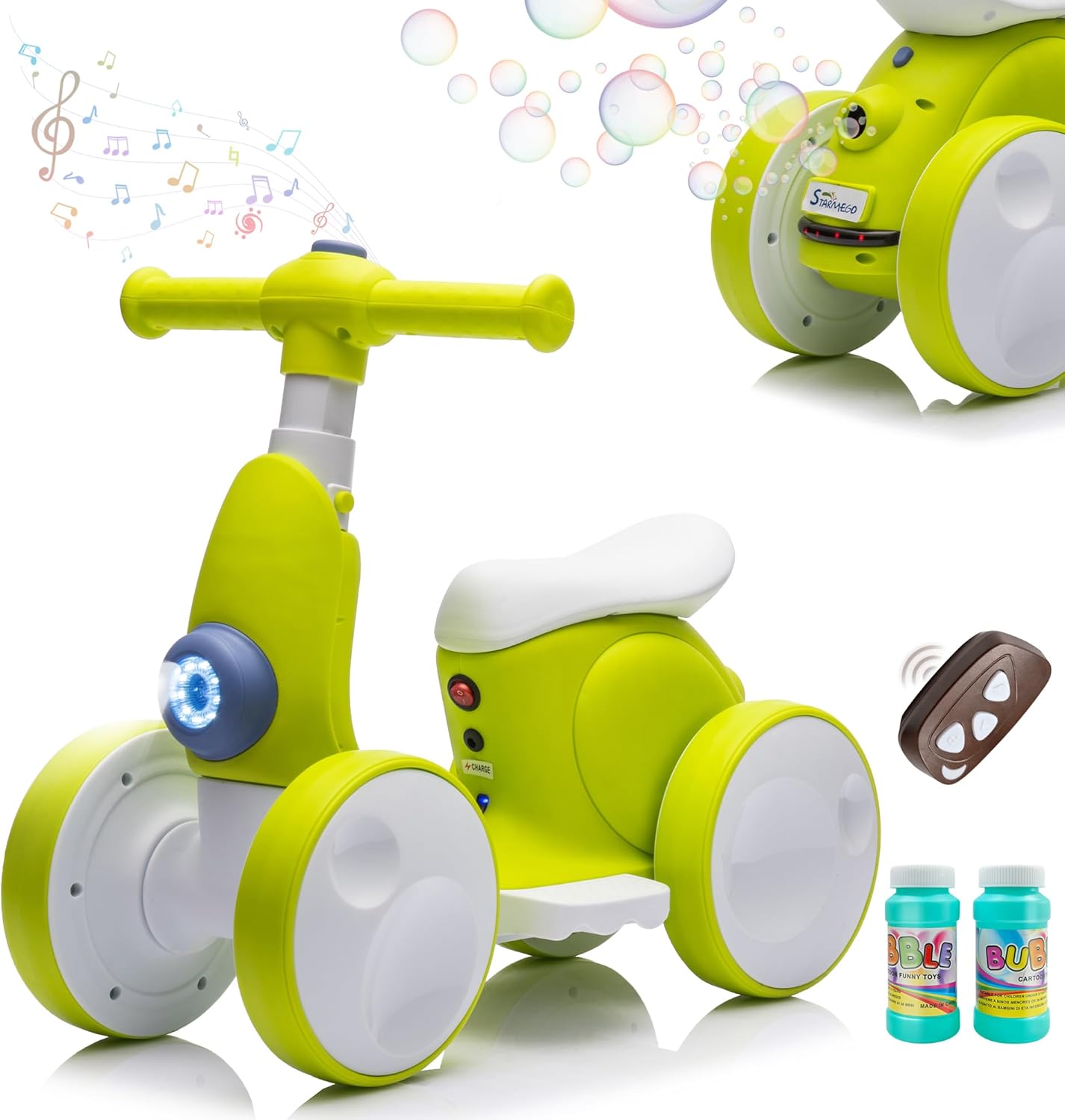 Electric Balance Bike for Toddlers (Ages 1–3) with Bubble Machine