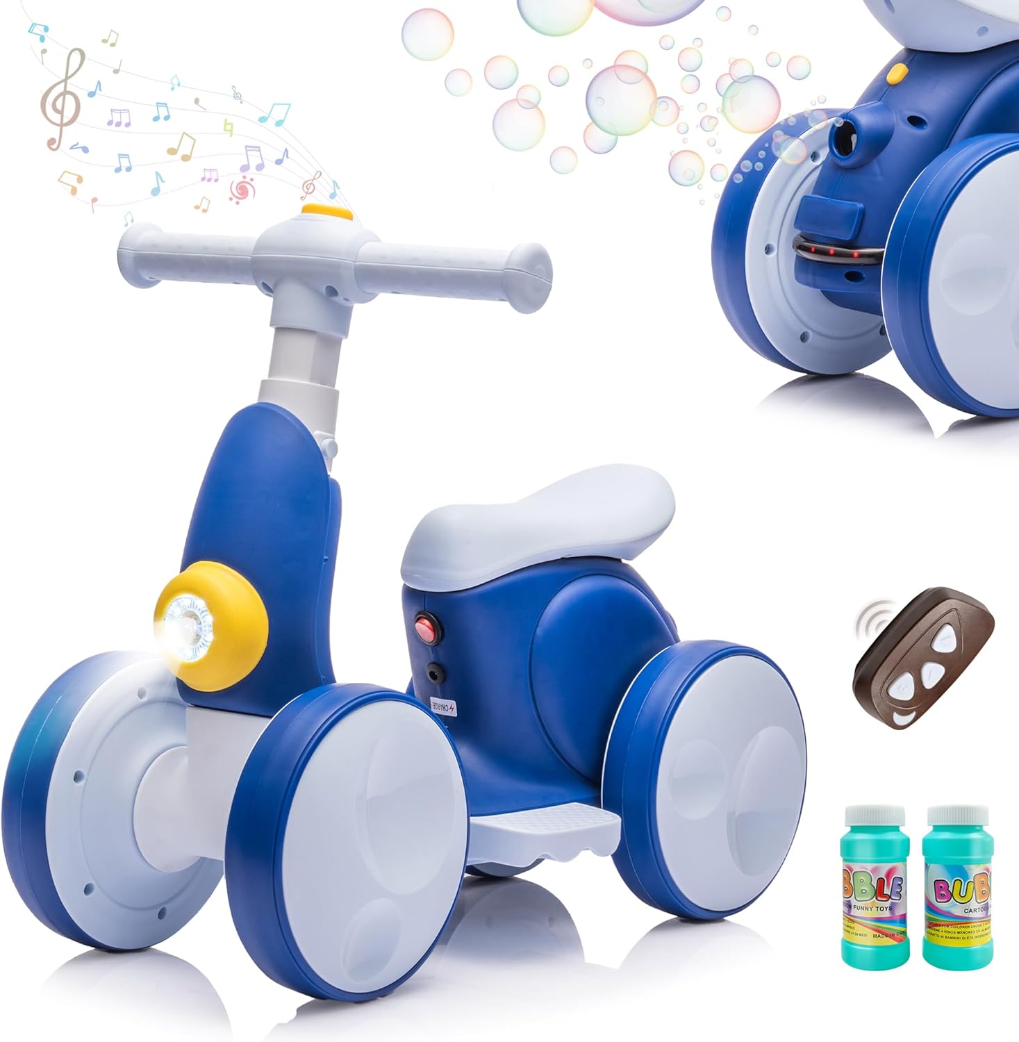 Electric Balance Bike for Toddlers (Ages 1–3) with Bubble Machine