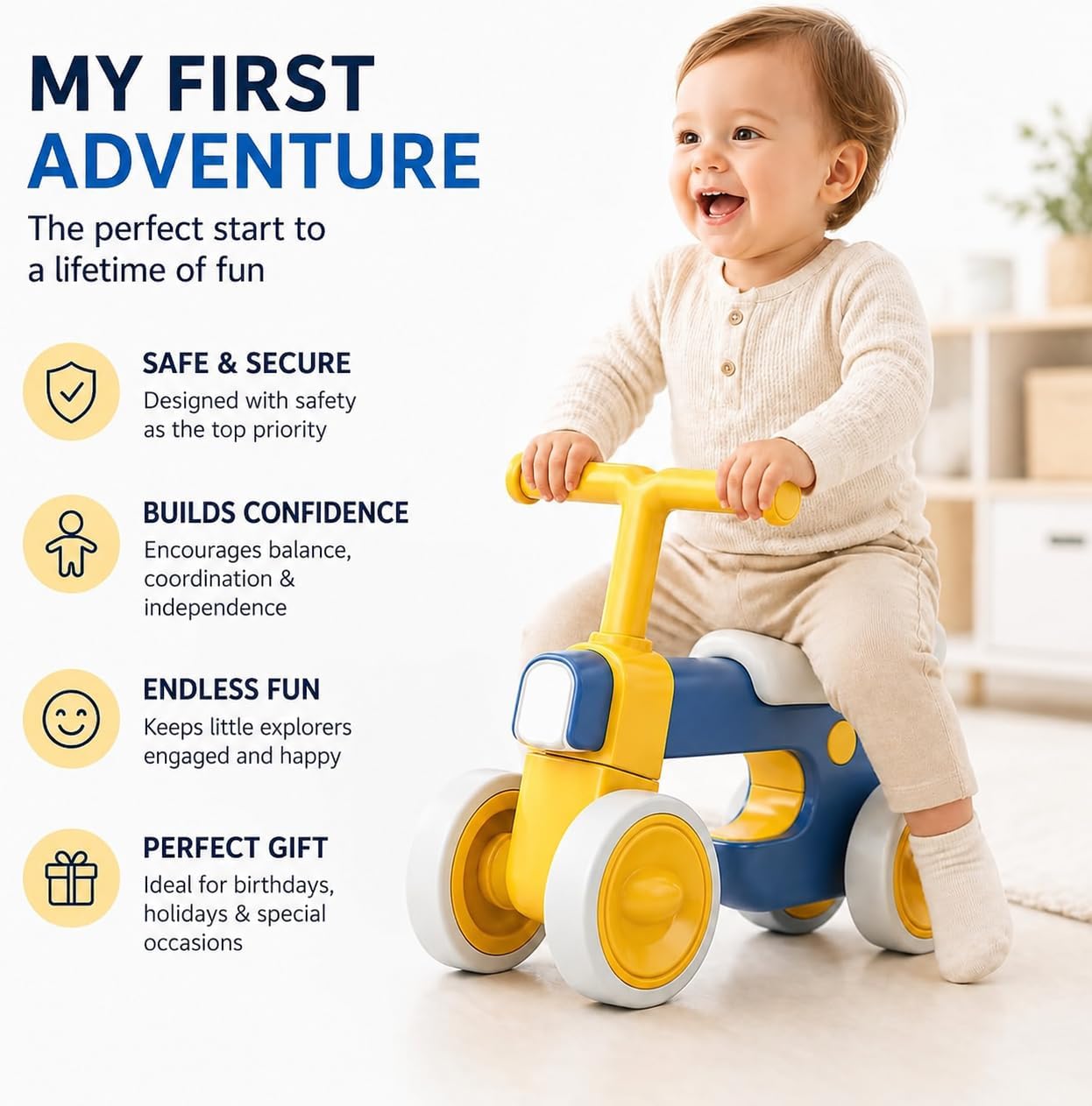 Toddler Balance Bike with Lights & Music