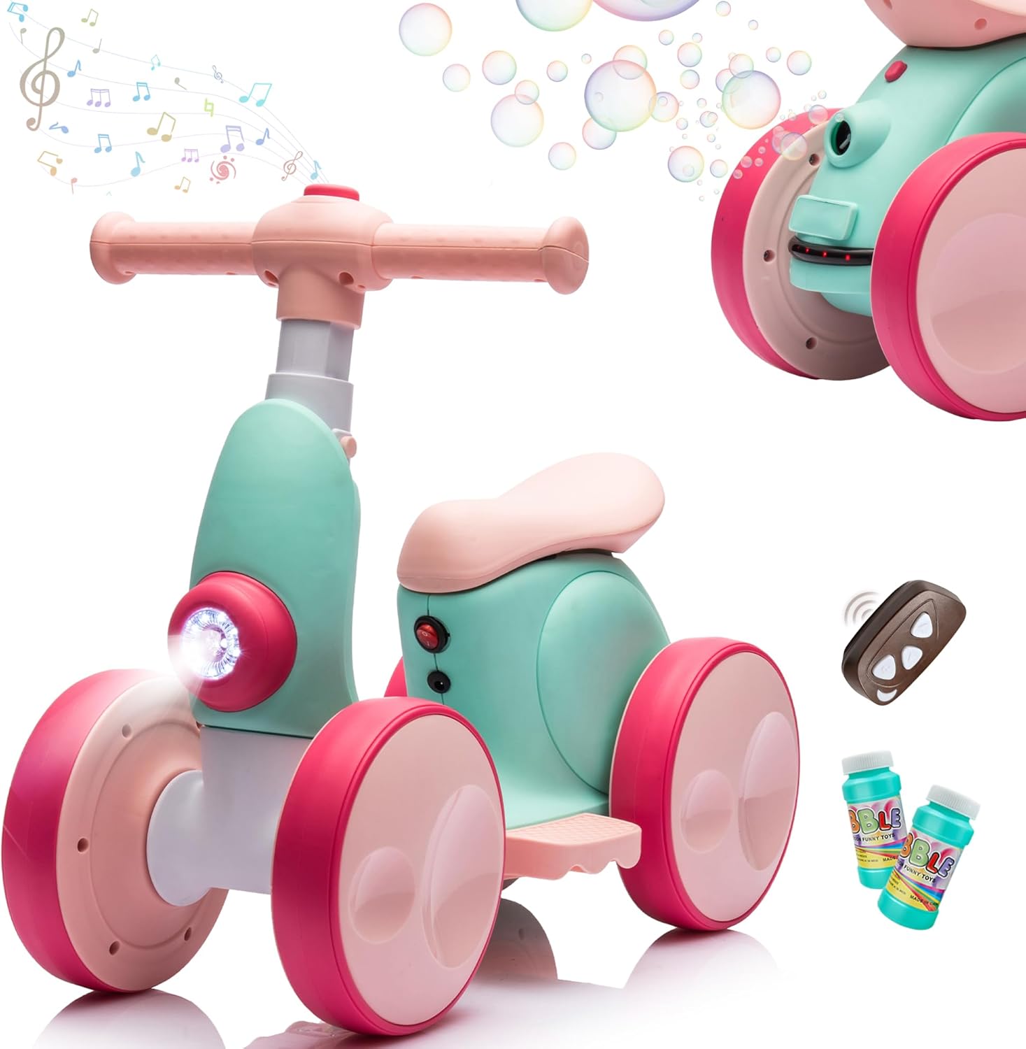 Electric Balance Bike for Toddlers (Ages 1–3) with Bubble Machine