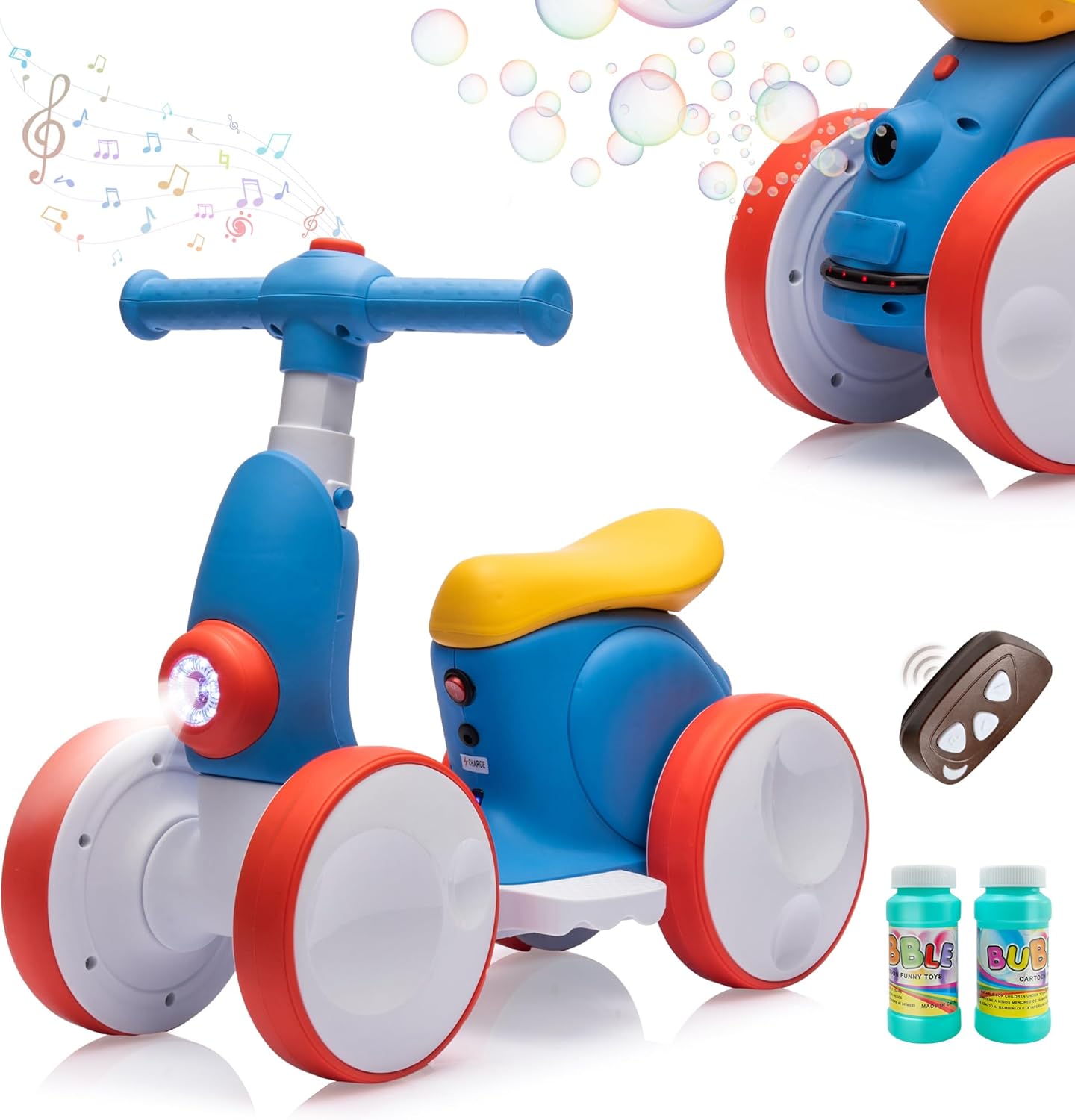 Electric Balance Bike for Toddlers (Ages 1–3) with Bubble Machine