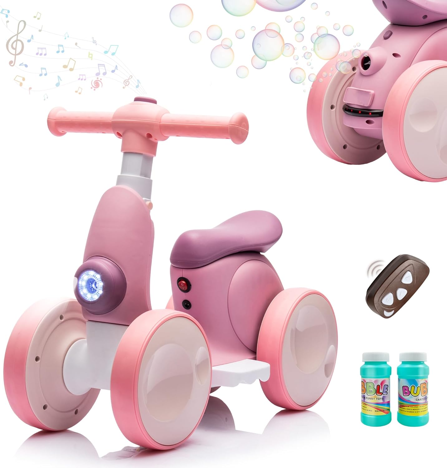 Electric Balance Bike for Toddlers (Ages 1–3) with Bubble Machine