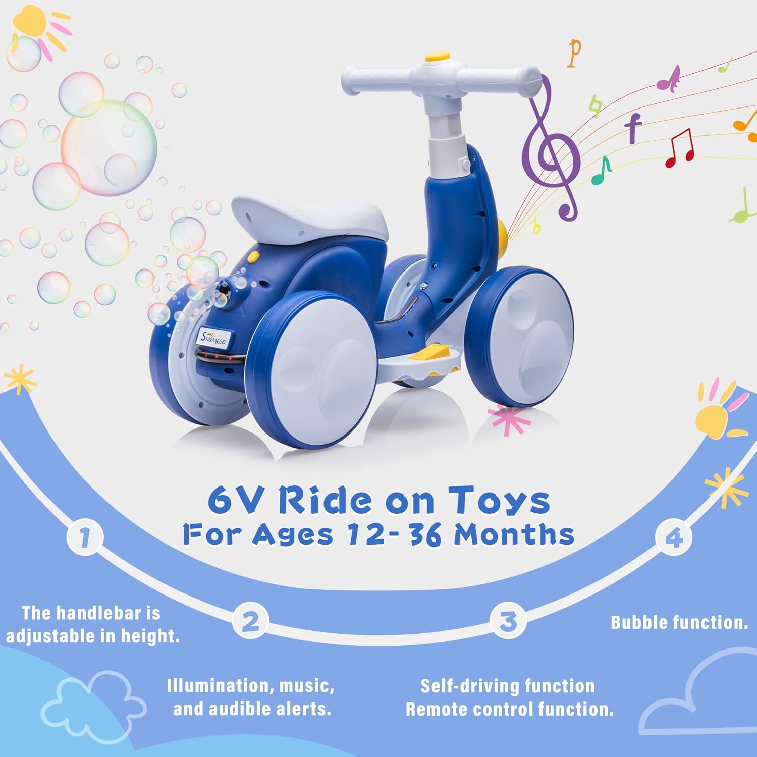 Electric Balance Bike for Toddlers (Ages 1–3) with Bubble Machine