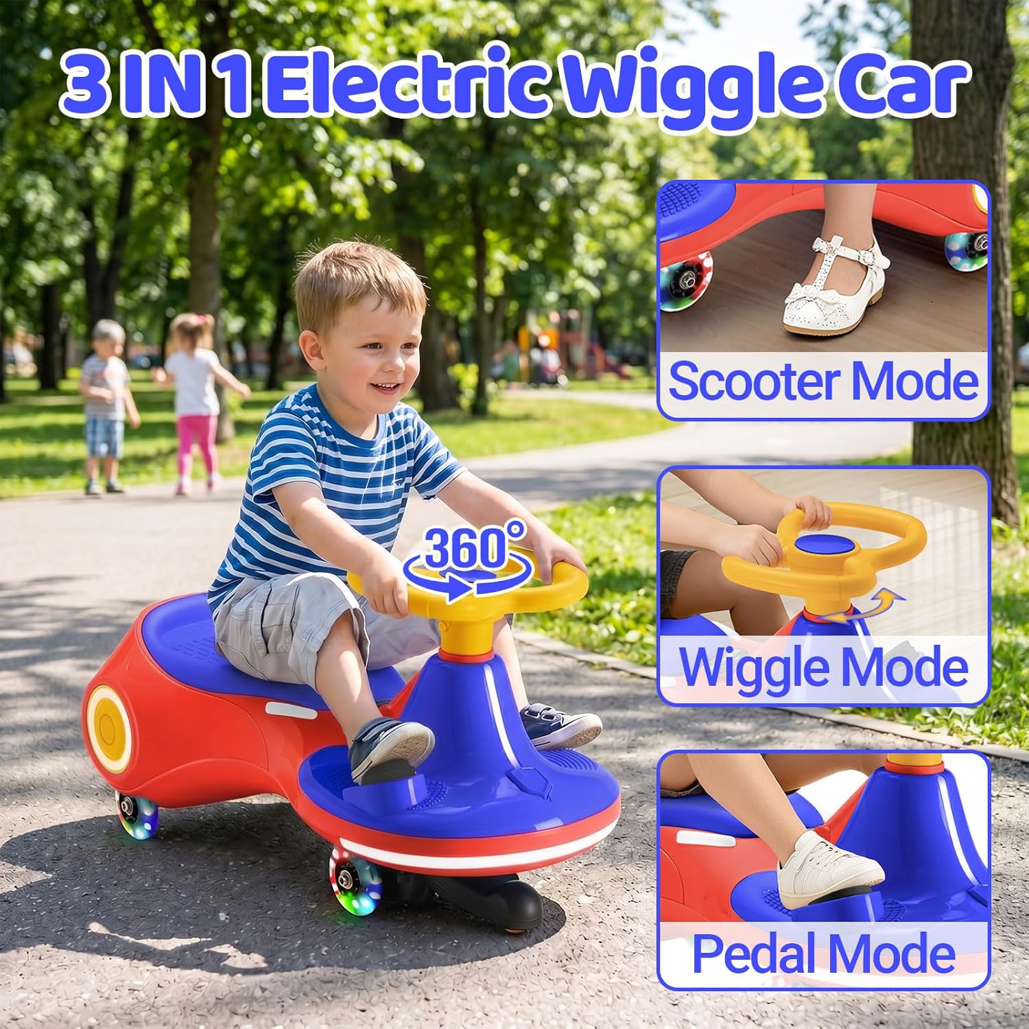 3-in-1 Electric Wiggle Car Ride-On Toy for Kids – 12V Drift Car with Music